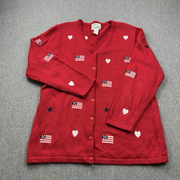 Quacker Factory Cardigan Sweater Womens Medium USA American Flag 4th of July Red - Picture 2 of 10